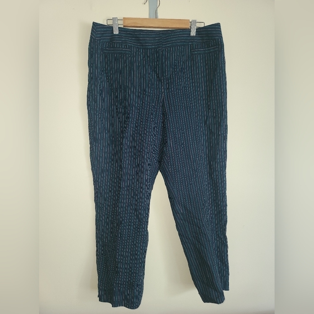 Rafaella 100% linen trousers navy pinstripe size 14